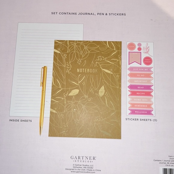 Journal gold pen pink 3 sticker sheets 96 inside sheets stationary set​ - Picture 6 of 10